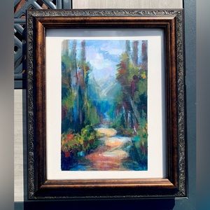 Original Art Framed Acrylic Painting Abstract Expressionism Mountain Landscape